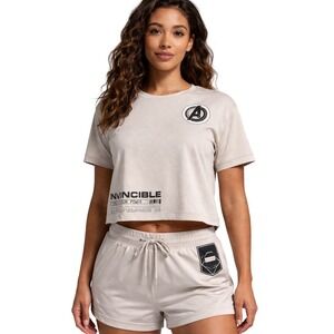 Marvel Fit Whether It Takes Avengers Fitness Top Womens 2X Beige Invincible Logo